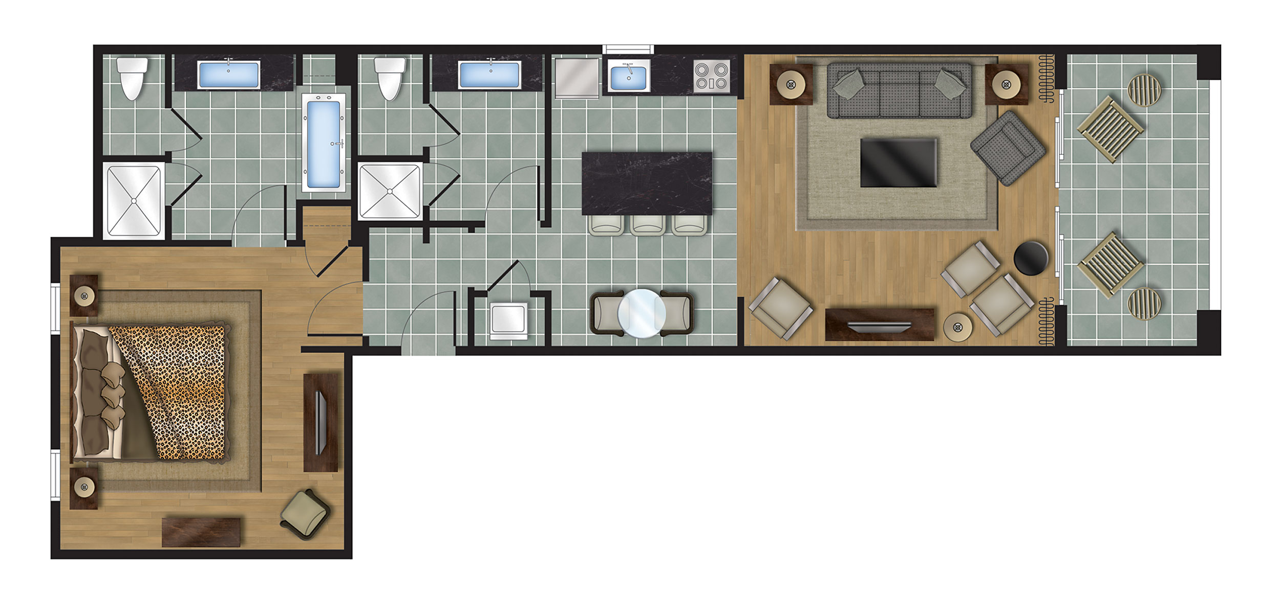 Floor plan rendering and illustration.