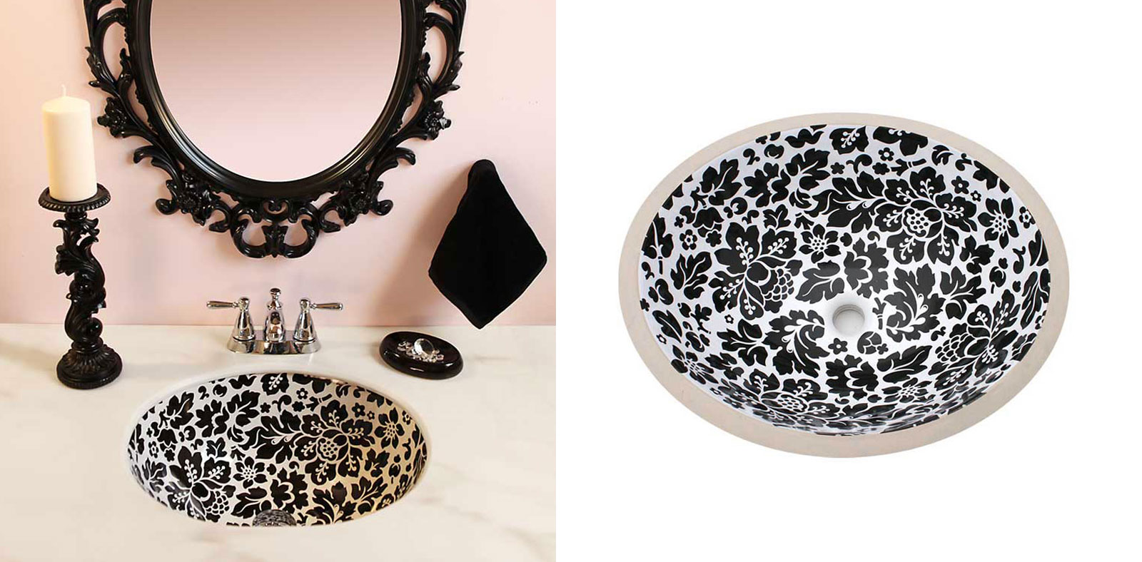 hand painted sink in pink bathroom