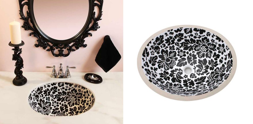 hand painted sink in pink bathroom