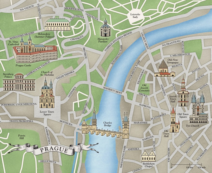 Map illustration of historic Prague
