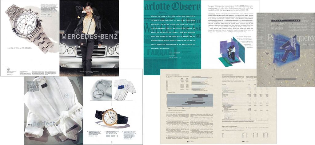 Production design for Mercedes Benz catalog and Knight Ridder Annual Reports. Done a long time ago and still looks fabulous today.