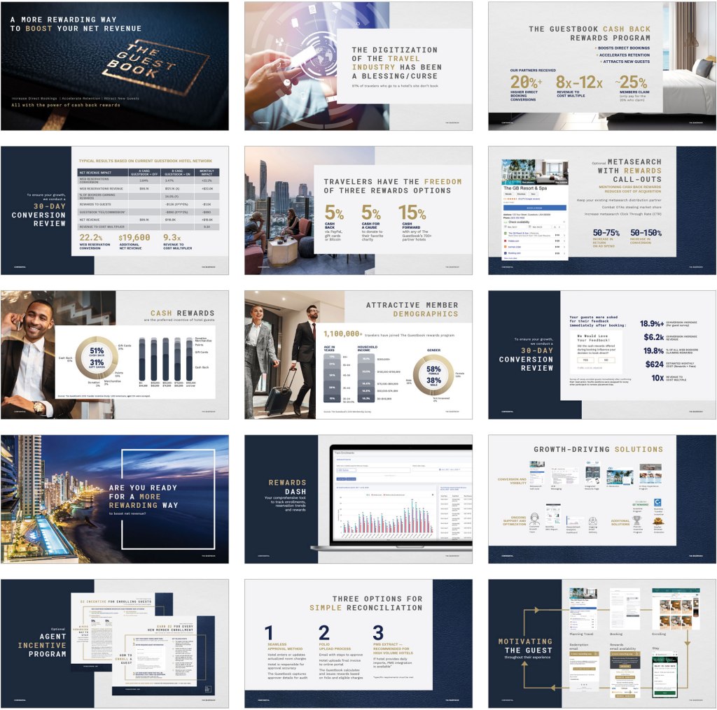Hotel industry pitch deck for new business.Presentation design by Lynne Sands.